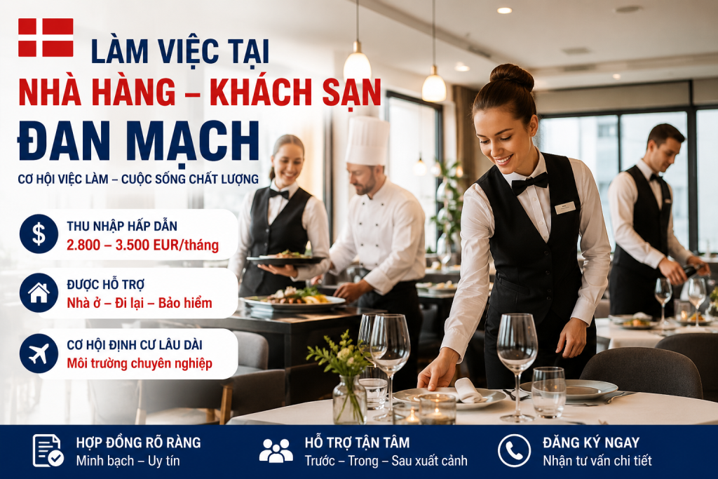 Thực Tập Sinh Đan Mạch Ngành Nhà Hàng – Khách Sạn | Thu Nhập Đến 15.000 DKK/Tháng | Cơ Hội Gia Hạn Visa