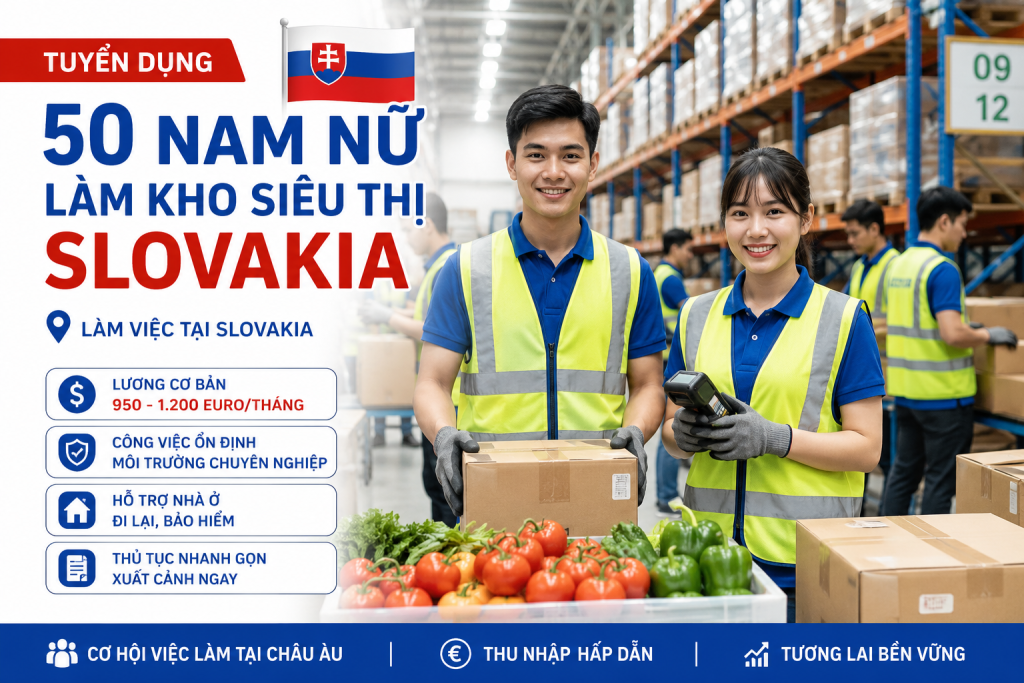 Tuyển 50 Nam/Nữ Công Nhân Kho Làm Việc Tại Slovakia – Lương Cơ Bản 915 EUR/Tháng, Thu Nhập 35–40 Triệu Đồng