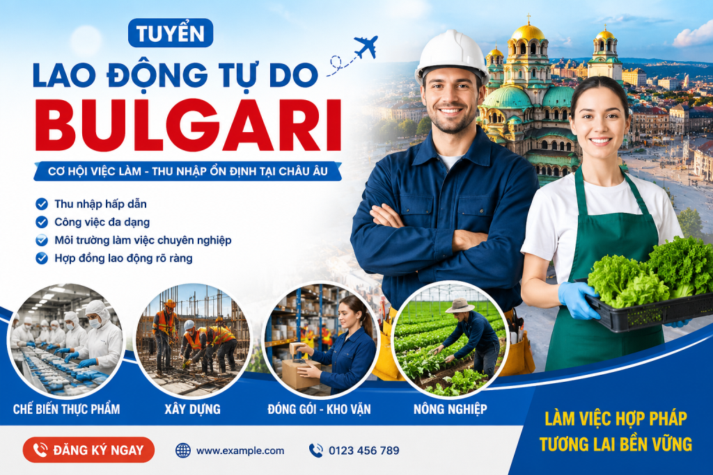 Tuyển Lao Động Tự Do Đi Bulgaria 2026 – Cơ Hội Làm Việc Thu Nhập Ổn Định Tại Châu Âu