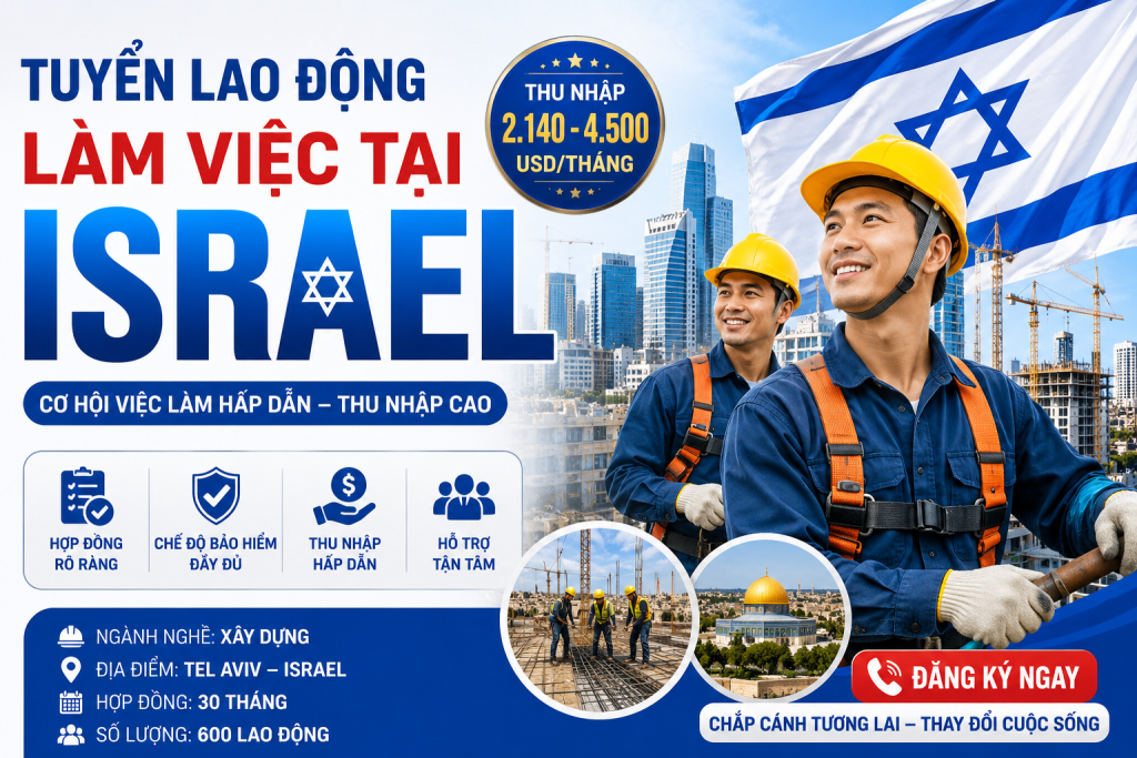 Tuyển Lao Động Làm Việc Tại Israel 2026 – Thu Nhập Từ 2.140 – 4.500 USD/Tháng | Cơ Hội Việc Làm Hấp Dẫn