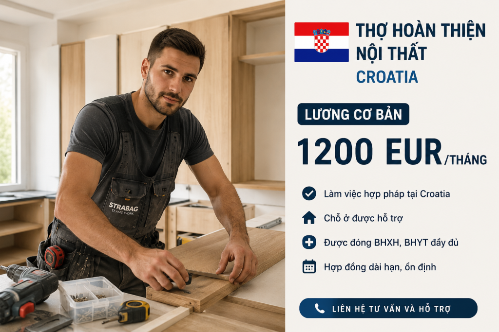Tuyển 10 Nam Thợ Hoàn Thiện Nội Thất Đi Croatia – Lương Cơ Bản 1.200 Euro/Tháng